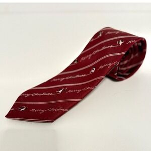 Vintage Avon Penguin Merry Christmas‎ Holiday Tie Script Print Festive Novelty